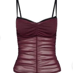 Miaou Renzo Mesh Rouched Top with Bra Maroon / Burgundy